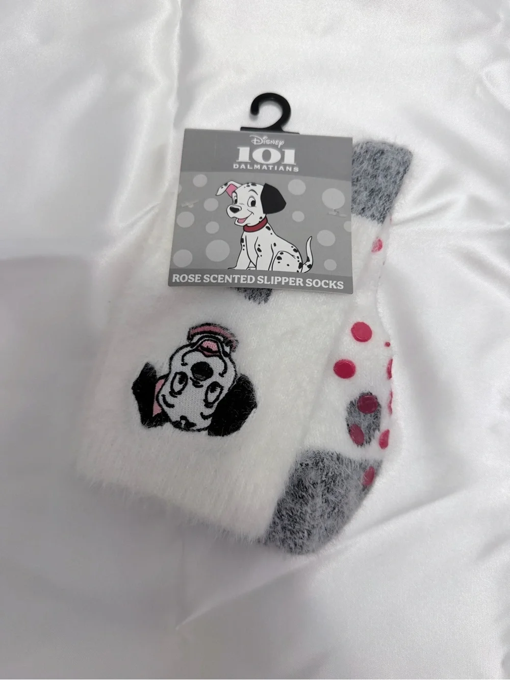 Disney 101 Dalmatians White, Gray & Pink Fuzzy Slipper Socks